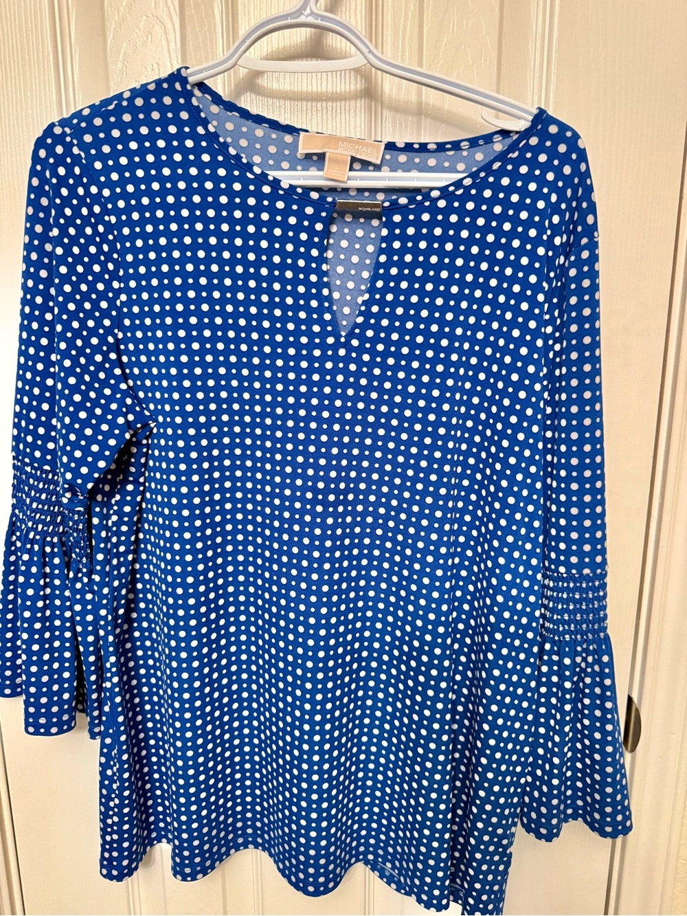 Royal Blue Polka Dot Bell Sleeve Top